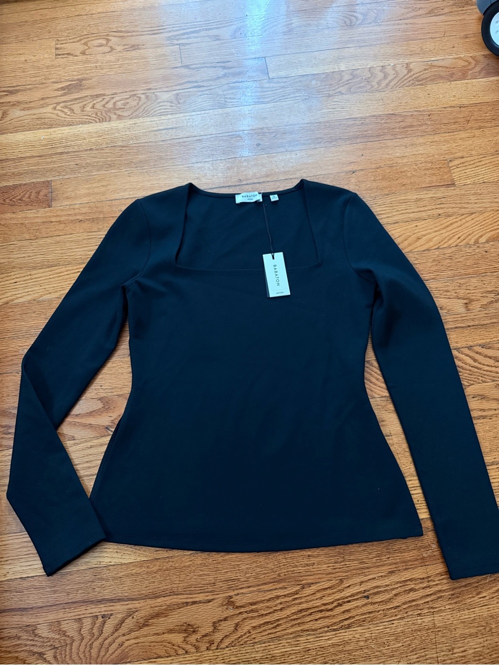 Aritzia Babaton Black Long-Sleeve Square Neck Top